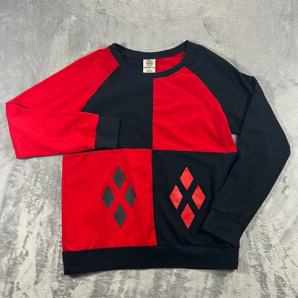 DC Comics Harley Quinn Sweatshirt XL Red Black Colorblock‎ Diamond Cosplay Cozy